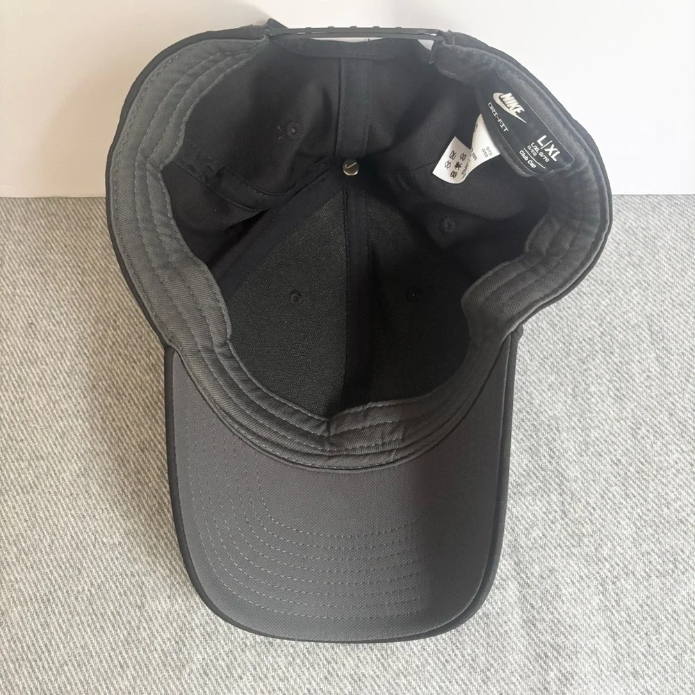Nike Dri-FIT Black Club Cap Structured Size L/XL Black w/White Swoosh Adjustable